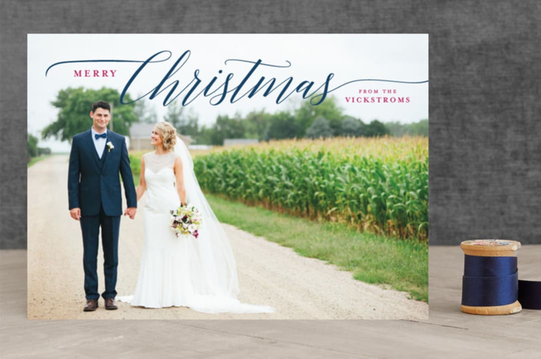 "Married Christmas Couple" - Retired Holiday Cards in Midnight Berry by Stacy Kron - Front