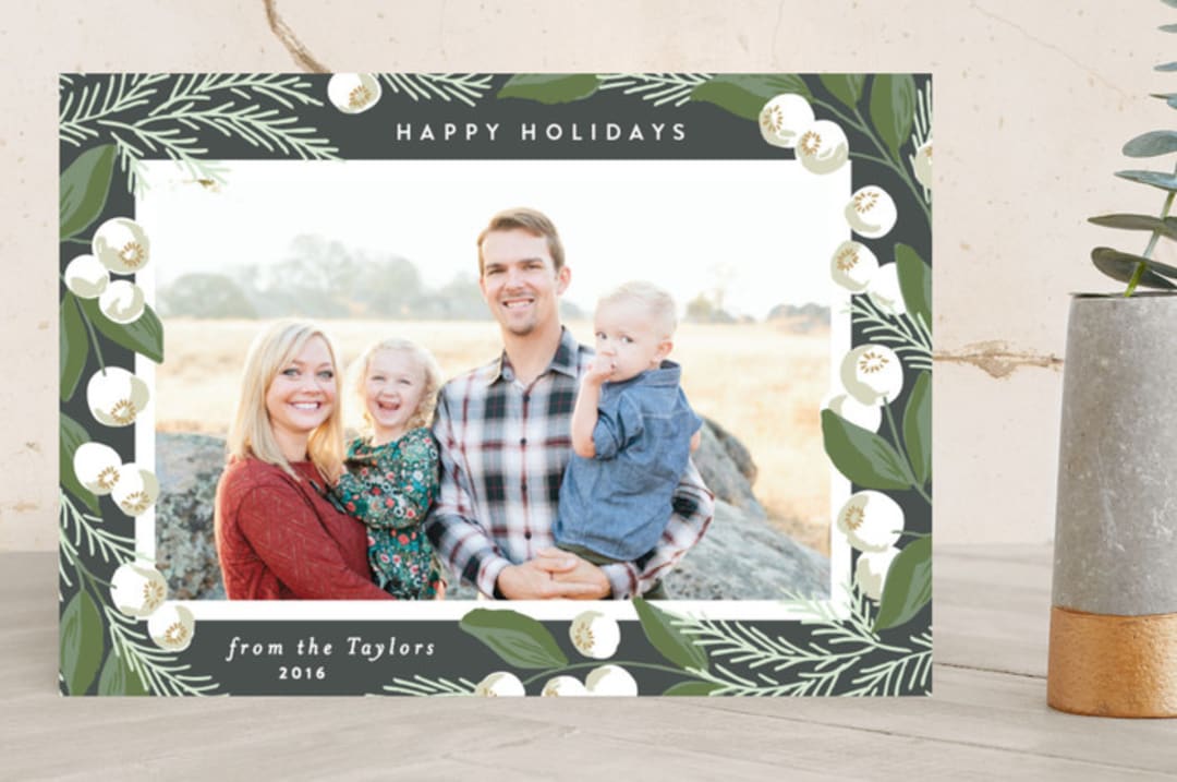 "Winter Berry Frame" - Retired Holiday Cards in Warm Grey by Alethea and Ruth - Front