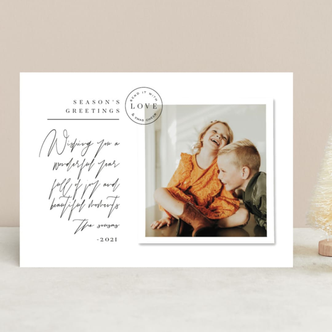 "Season's postcard" - Retired Holiday Cards in Snow by Ana de Sousa - Front