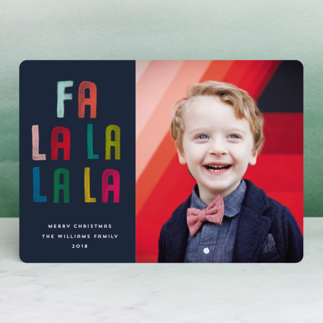 "Fa la la la la" - Retired Holiday Cards in Navy by Kerry Doyle - Front