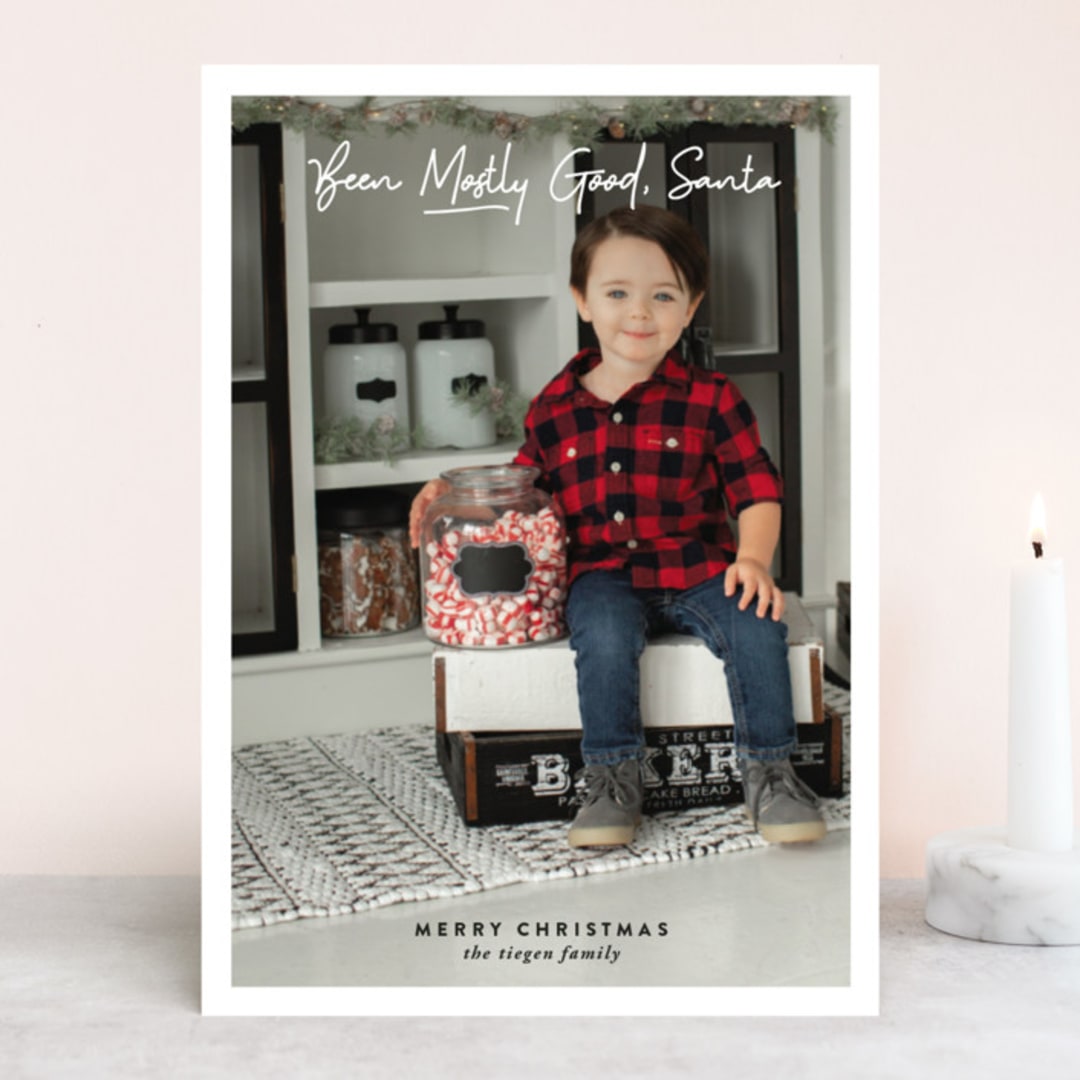 "Mostly Good Santa" - Retired Holiday Cards in Snow by Christie Garcia - Front