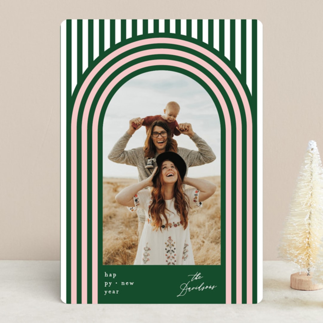 "Retro Stripes" - Retired Holiday Cards in Evergreen by Baumbirdy - Front