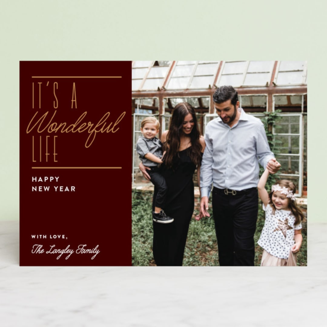 "Wonderful Christmas" - Retired Holiday Cards in Maroon by Jennifer Lew - Front