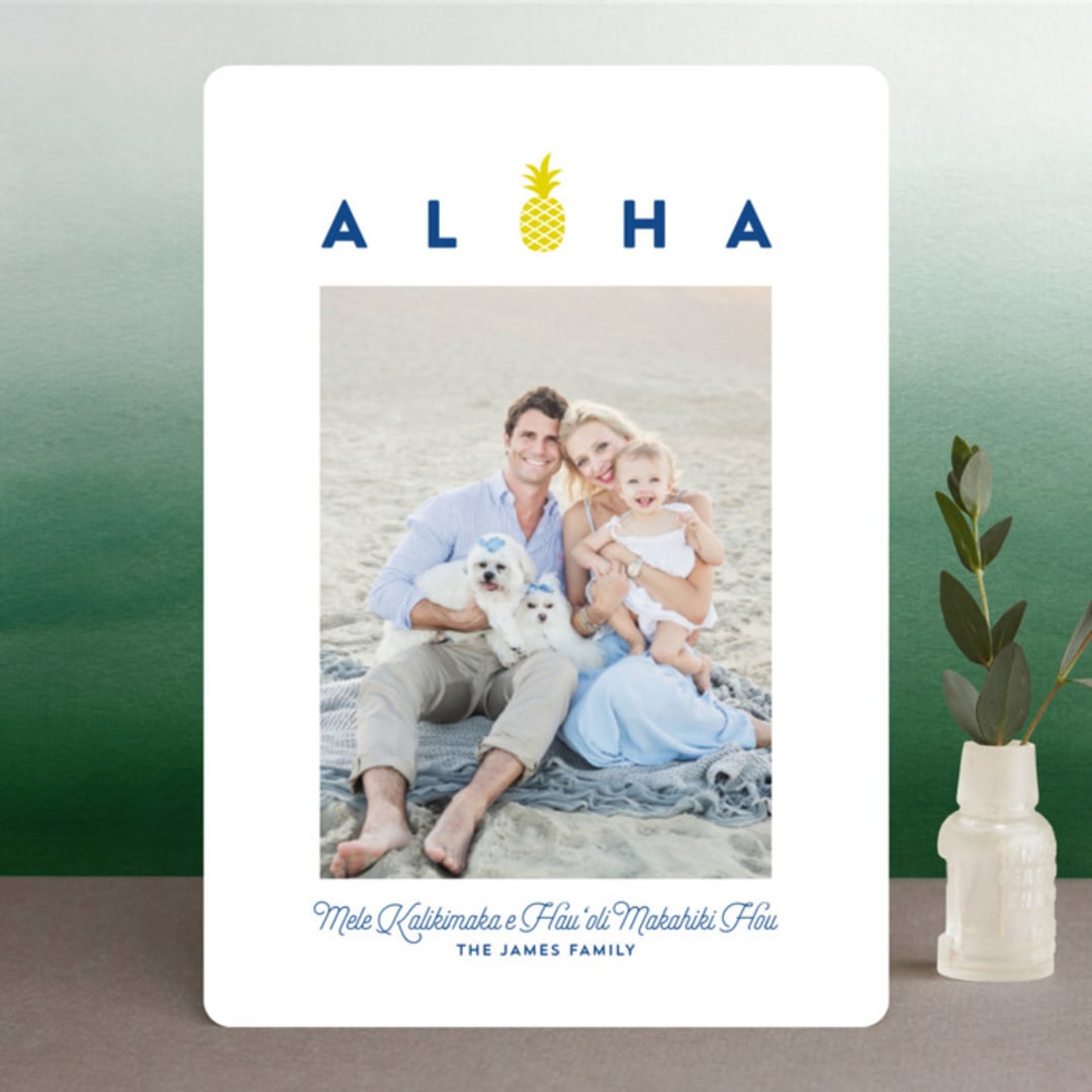 "aloha kalikimaka" - Retired Holiday Cards in Navy by Lori James - Front