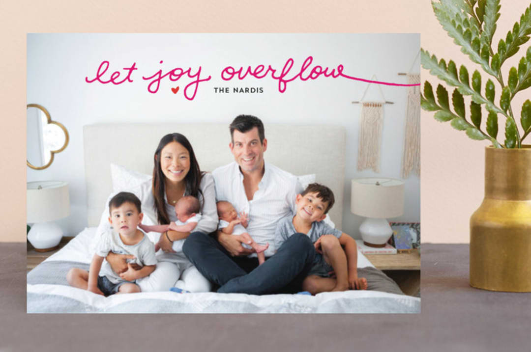 "Let Joy Overflow" - Retired Holiday Cards in Bright Magenta by Tanya Lee of Frooted Design - Front