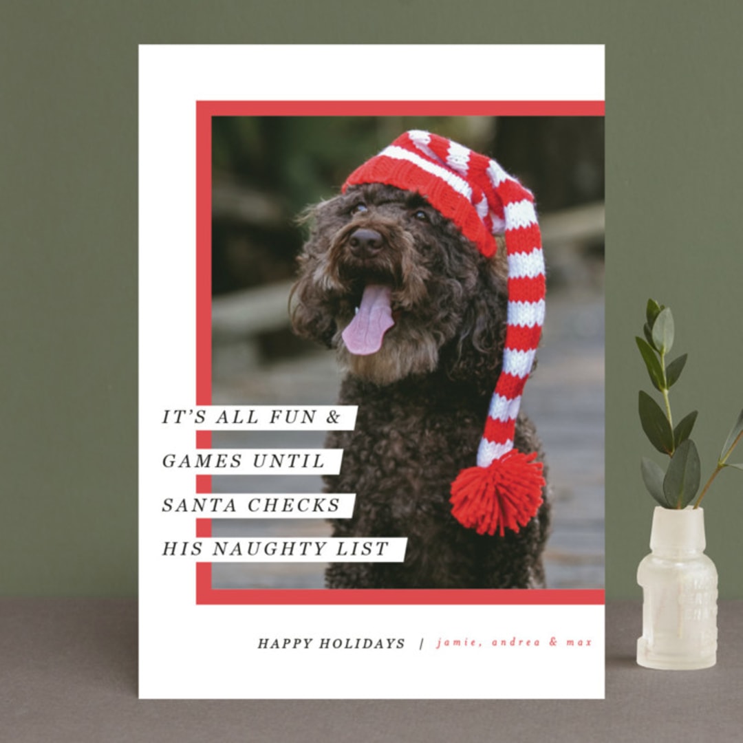 "Santa's Pet" - Retired Holiday Cards in Cherry by Pixel and Hank - Front