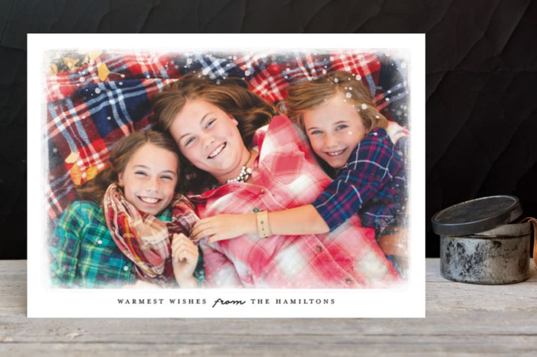 "Warmest Snowy Wishes" - Retired Holiday Cards in Snowflakes by Lisa Cersovsky - Front