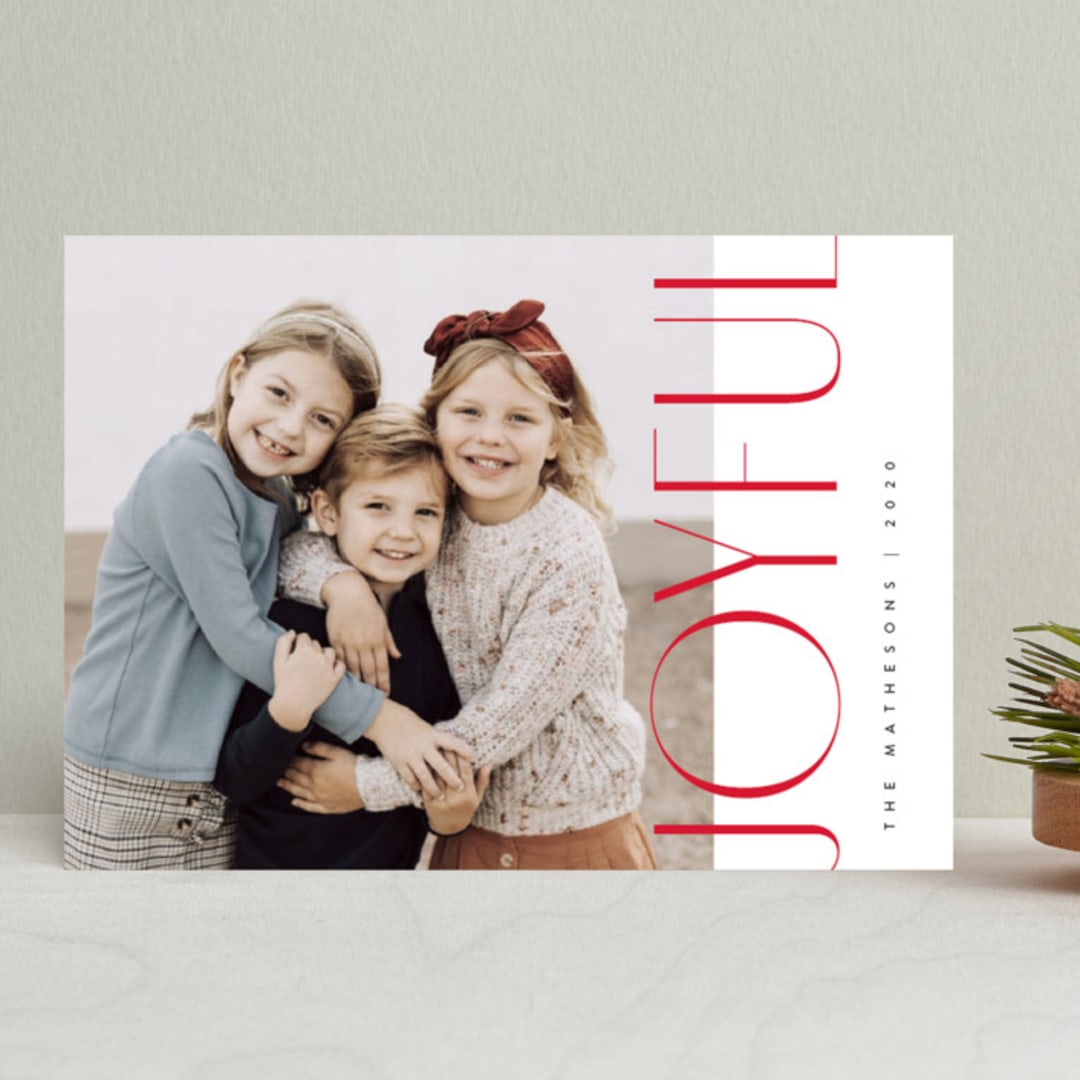 "Minimalist Joyful" - Retired Holiday Cards in Berry by Kelly Schmidt - Front