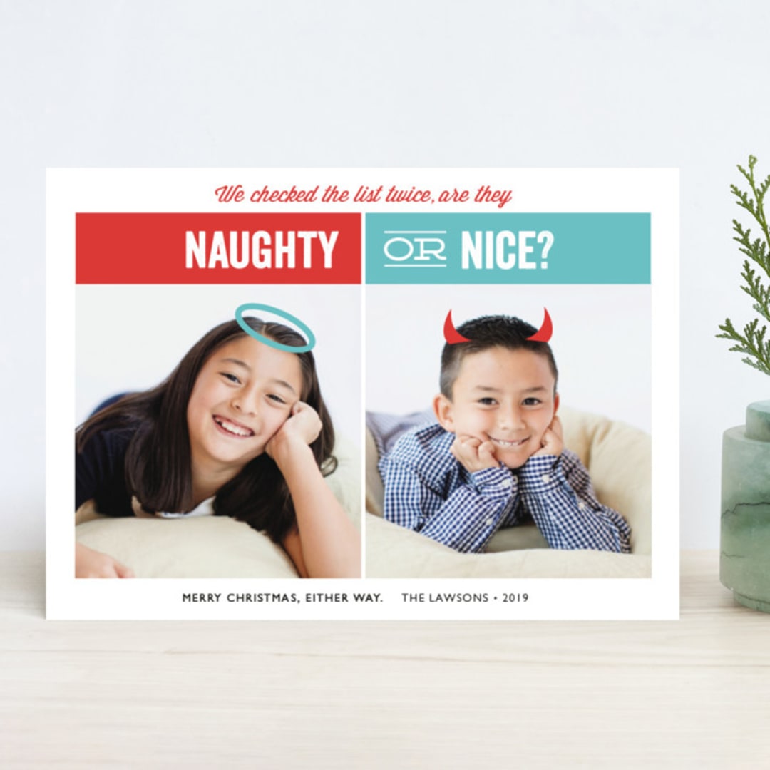 "Naughty or Nice" - Retired Holiday Cards in Berry by Holly Whitcomb - Front