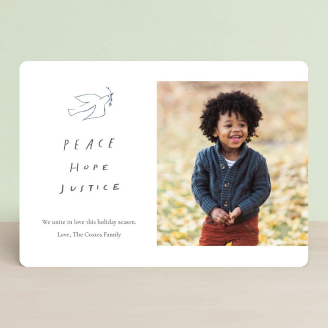 "Peace Hope Justice" - Retired Holiday Cards in Snow by June Letters Studio - Front