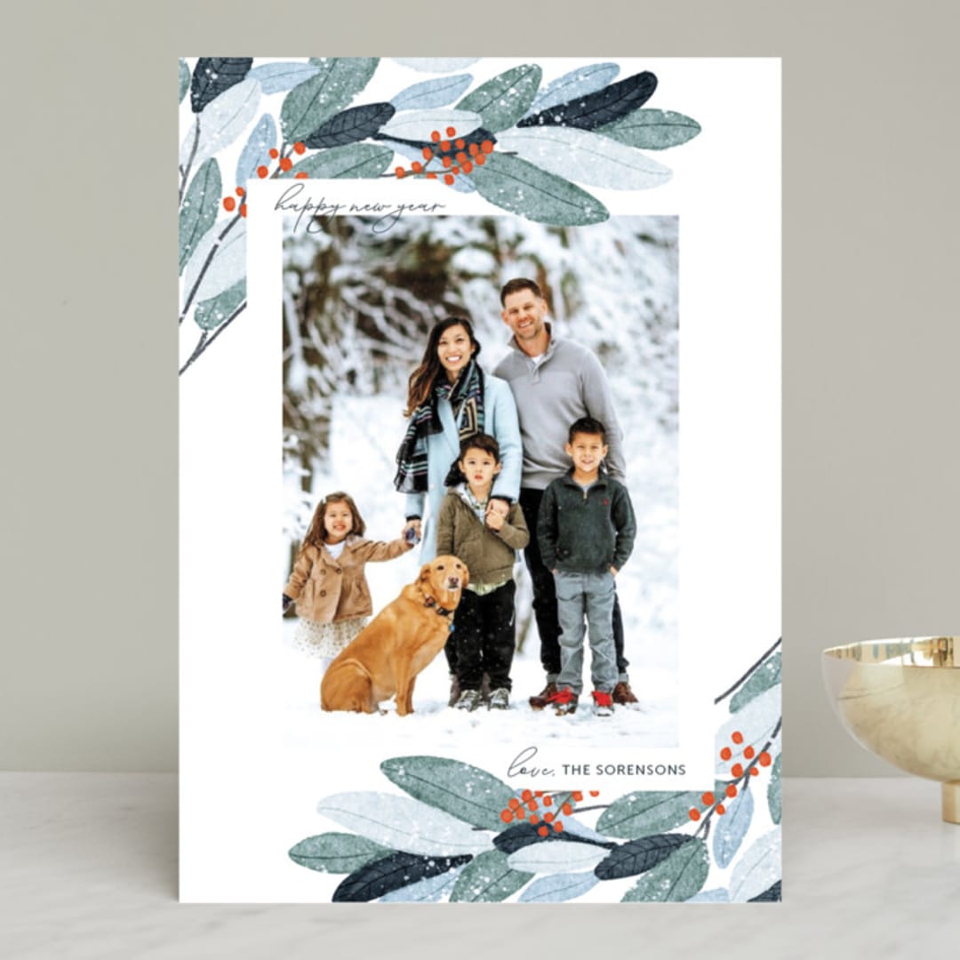 "Wintery Eucalyptus" - Retired Holiday Cards in Snow by Angel Walker - Front