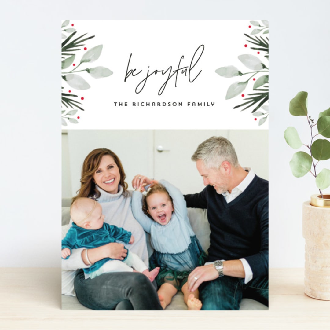 "Joyful Florals" - Retired Holiday Cards in Winter Pine by Anupama - Front