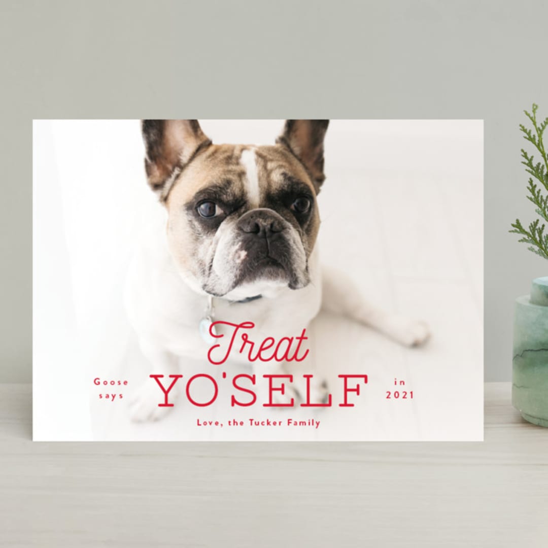 "Treat Yo'self" - Retired Holiday Cards in Berry by Lauren Chism - Front