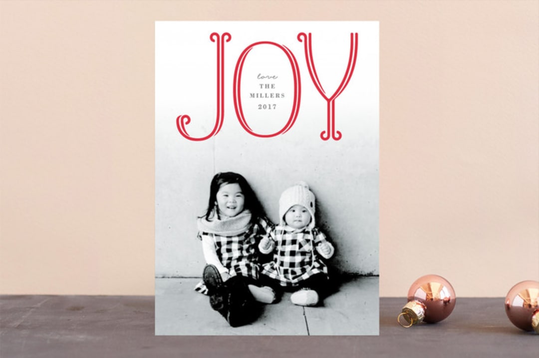 "Flourished Joy" - Retired Holiday Cards in Candy Cane by Michelle Poe - Front