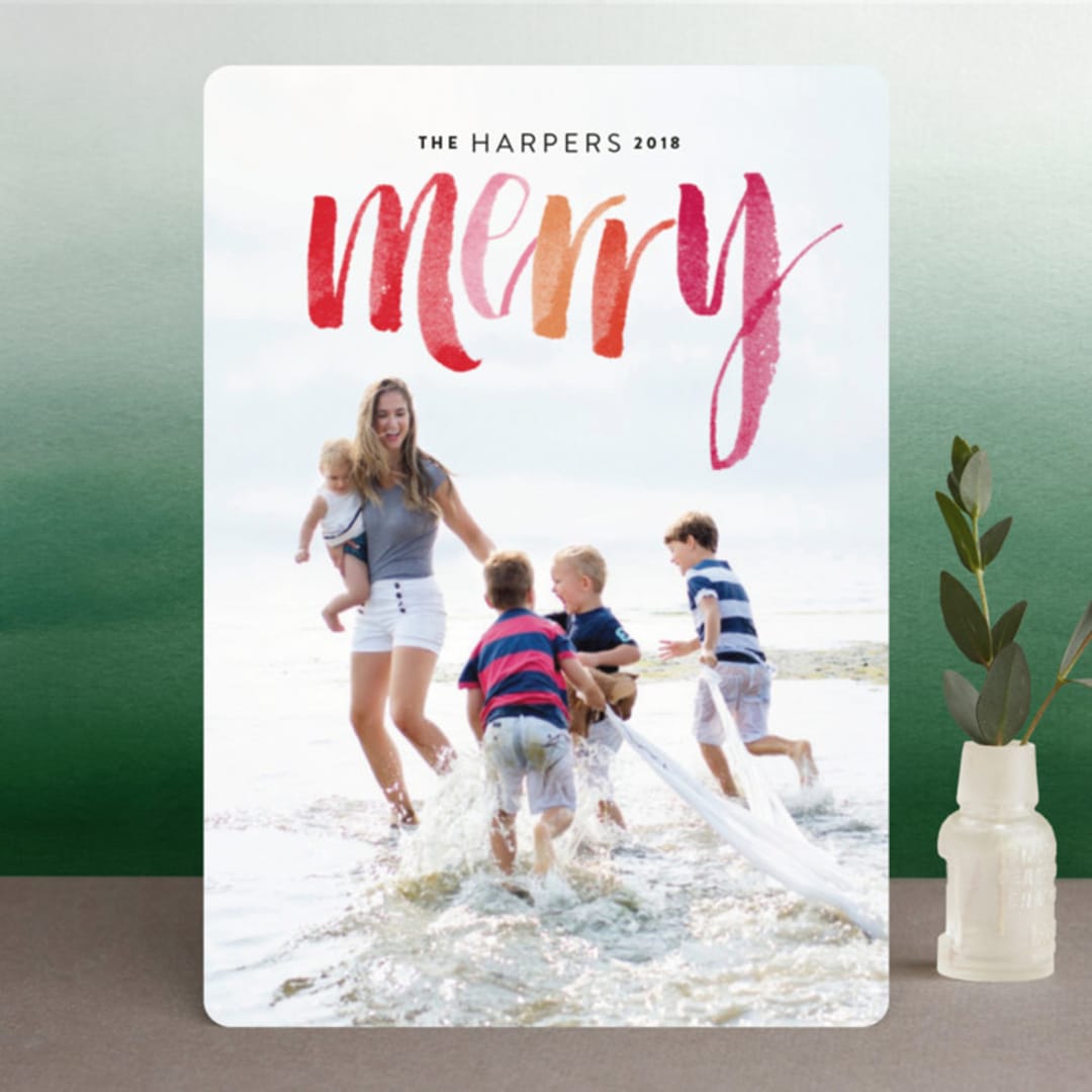 "Merry Happens" - Retired Holiday Cards in Berries by Design Lotus - Front