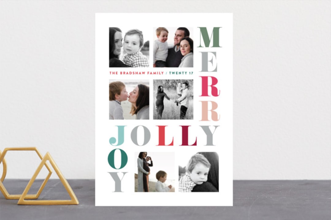 "Merry Jolly Joy" - Retired Holiday Cards in Evergreen by Hooray Creative - Front