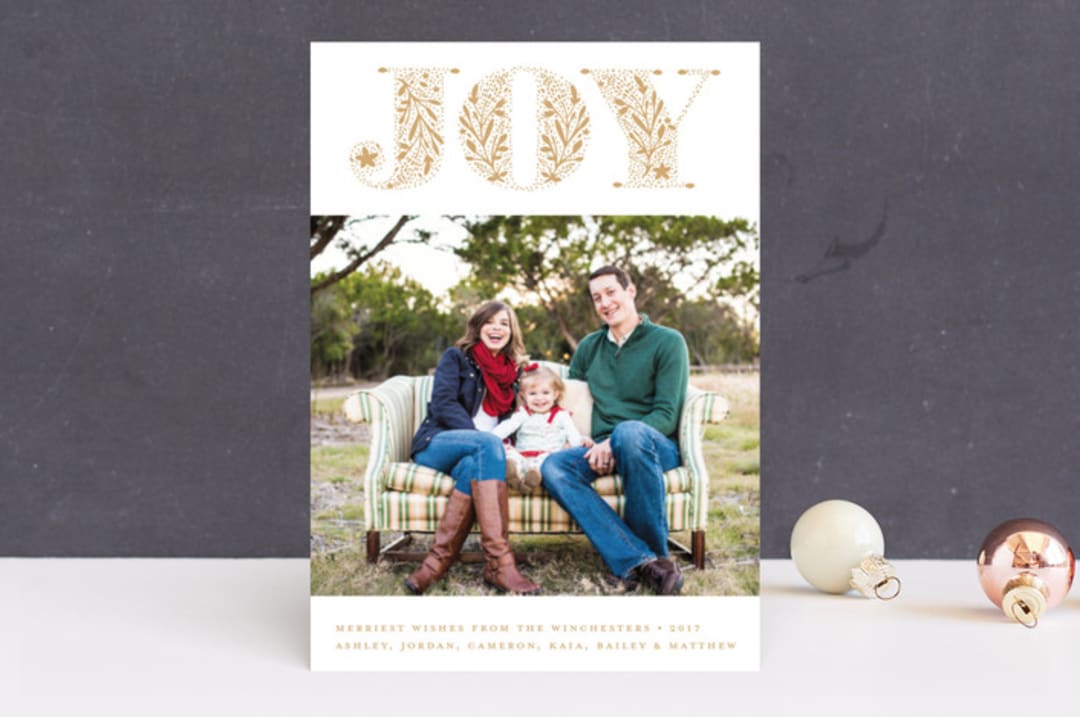 "Organic Joy" - Retired Holiday Cards in Toffee by Bonjour Paper - Front