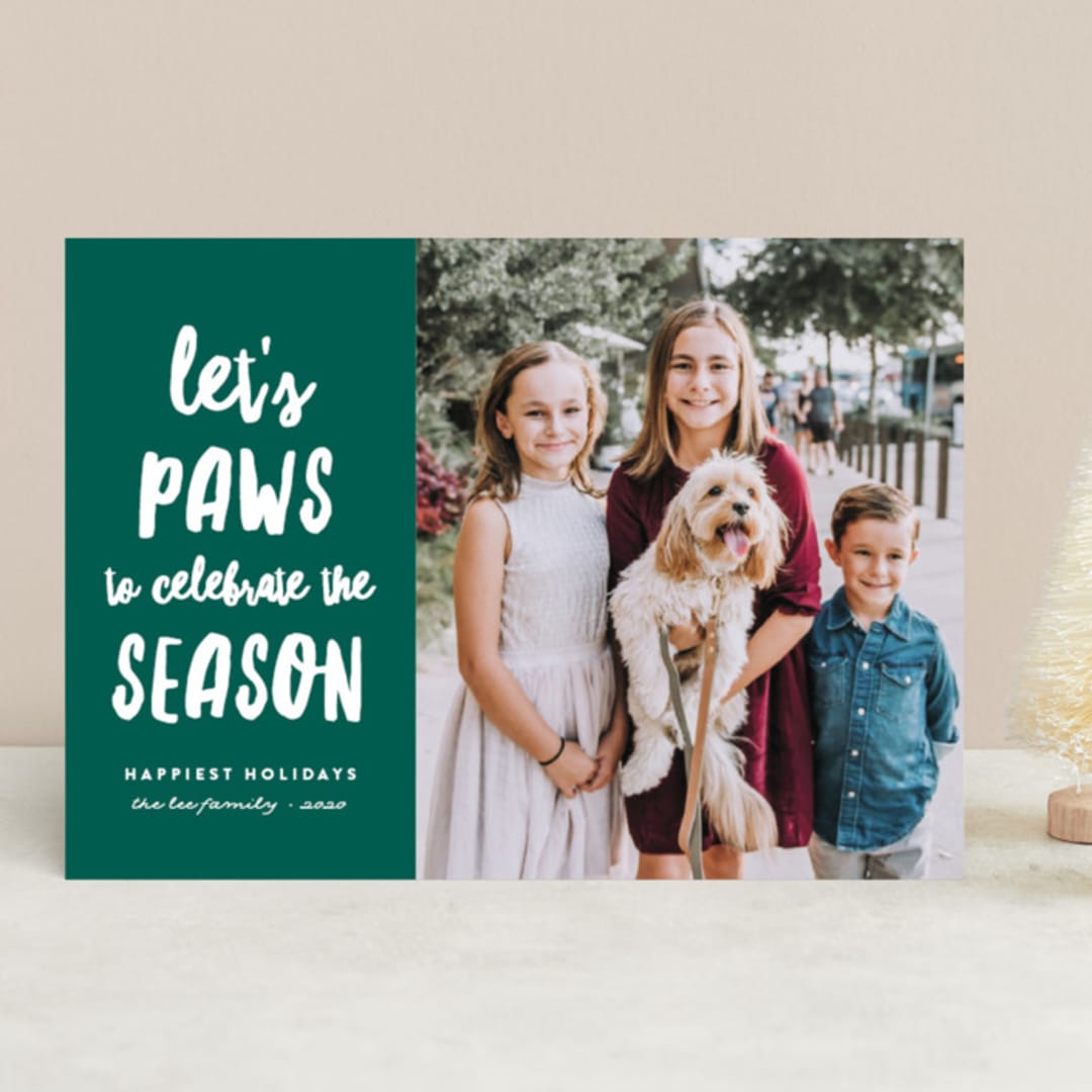 "Let's Paws" - Retired Holiday Cards in Evergreen by Erica Krystek - Front