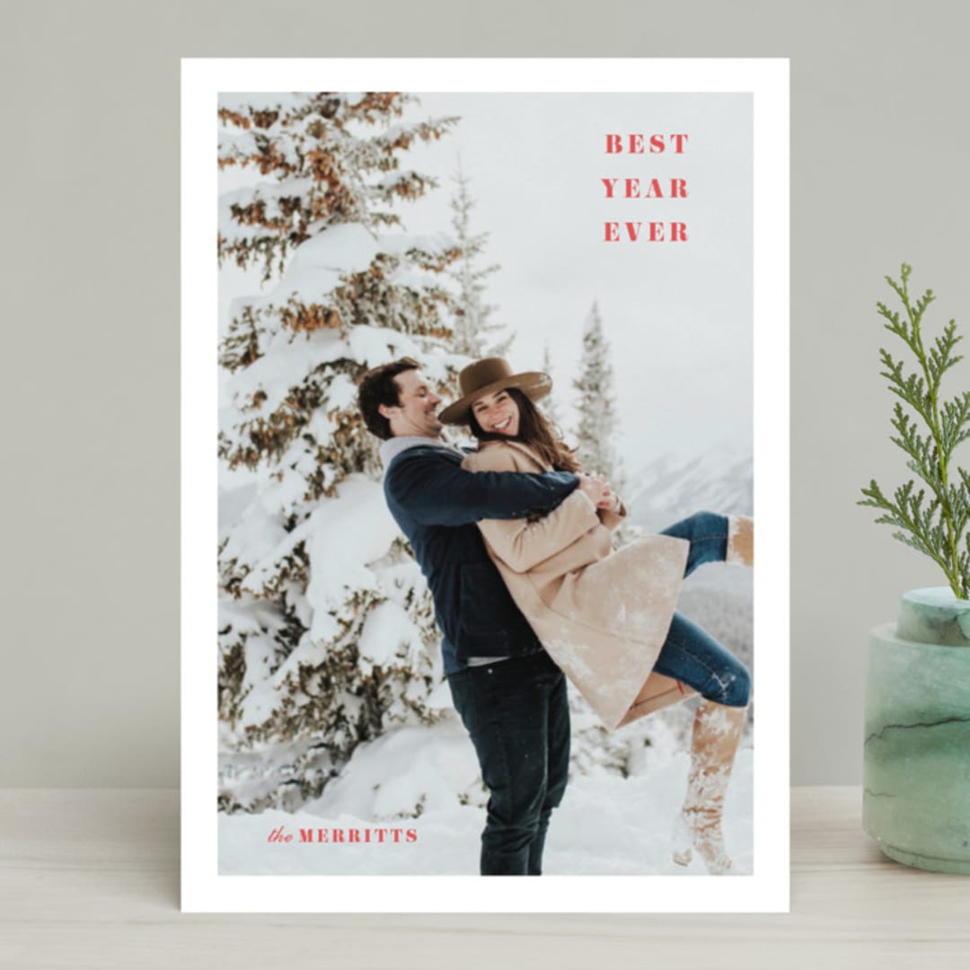 "Editorial Minimal" - Retired Holiday Cards in Cranberry by Julie Murray - Front