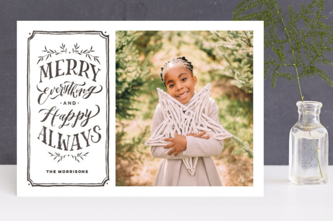 "Merry Everything + Happy Always" - Retired Holiday Cards in Charcoal by Wildfield Paper Co - Front
