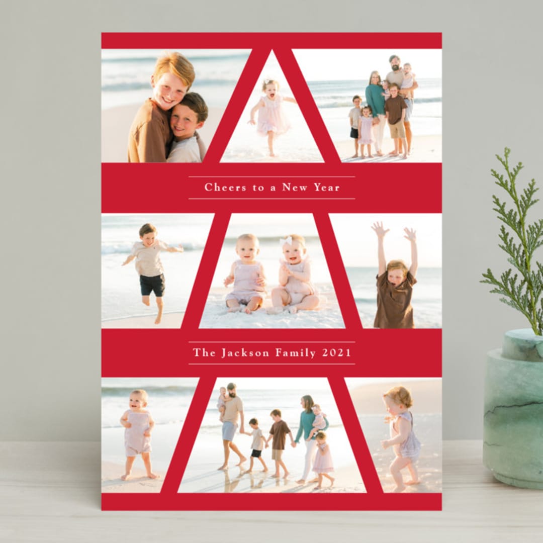"Family Christmas Tree" - Retired Holiday Cards in Holly Berry by Playground Prints - Front