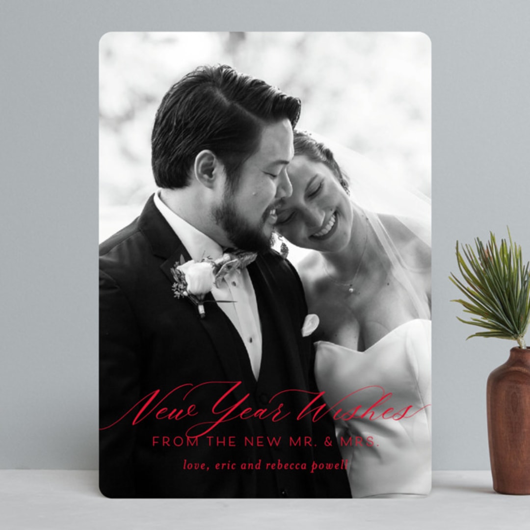 "New Mr. & Mrs." - Retired Holiday Cards in Rose by Beth Murphy - Front