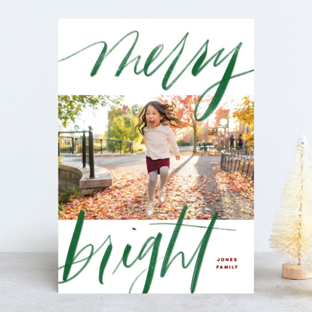 "Bold Merry + Bright" - Retired Holiday Cards in Emerald by Elsa Duncan - Front