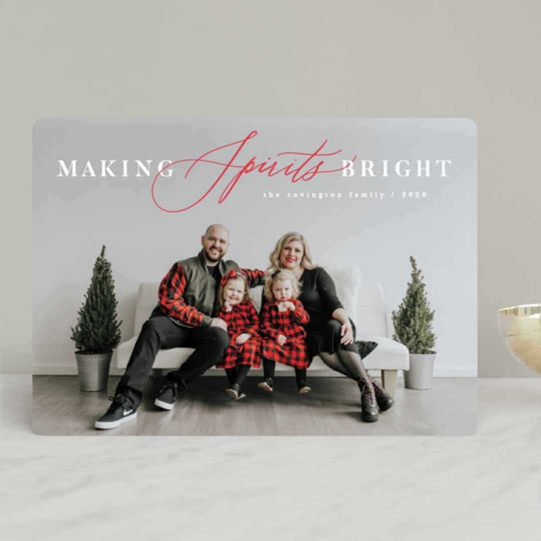 "Bright Spirits" - Retired Holiday Cards in Poinsettia by Hooray Creative - Front