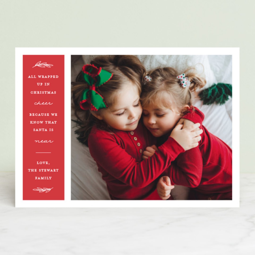 "Christmas cheer because Santa is near" - Retired Holiday Cards in Cranberry by Olivia Goree - Front