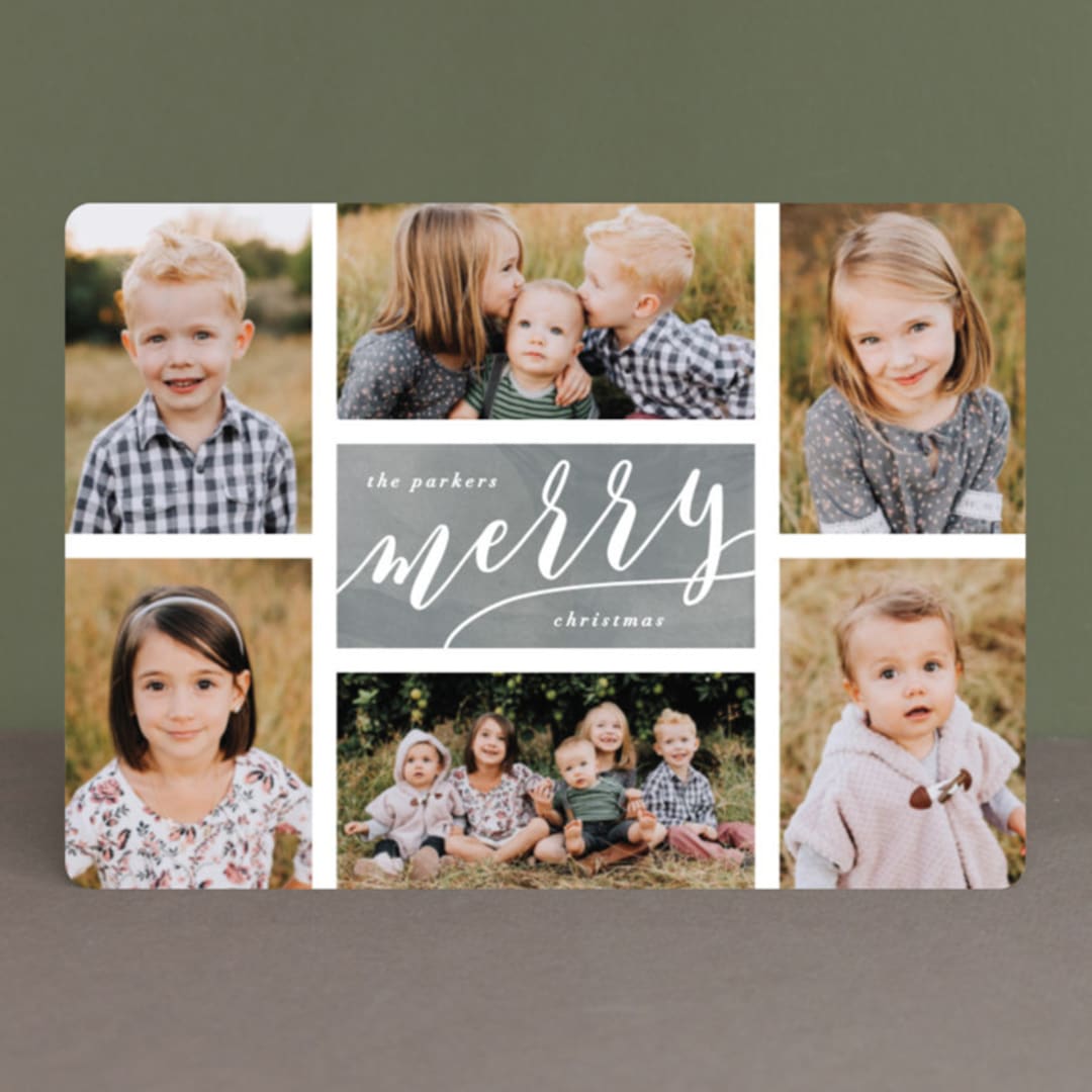 "The Merry Six" - Retired Holiday Cards in Slate by Hooray Creative - Front
