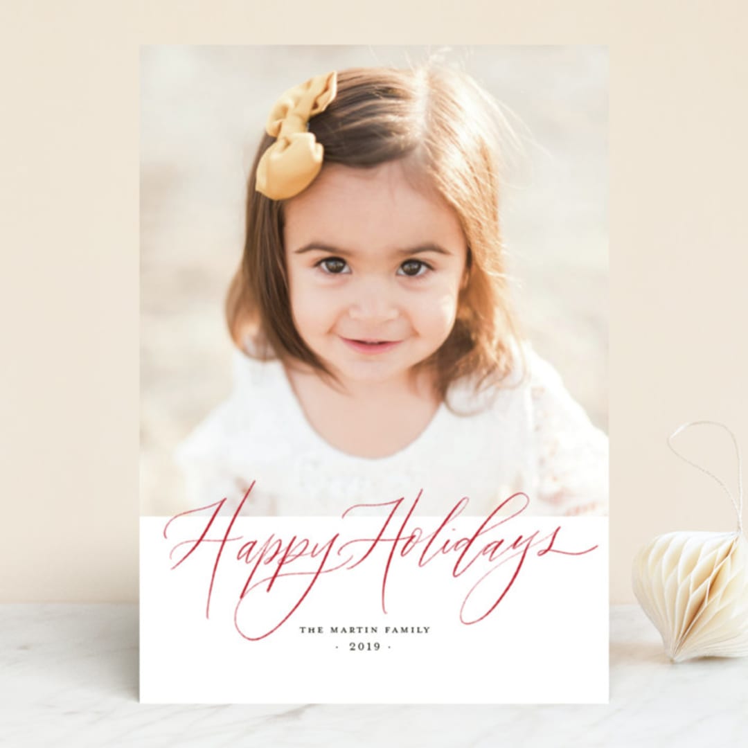 "Happy Holidays Pencil" - Retired Holiday Cards in Poinsettia by Elsa Duncan - Front