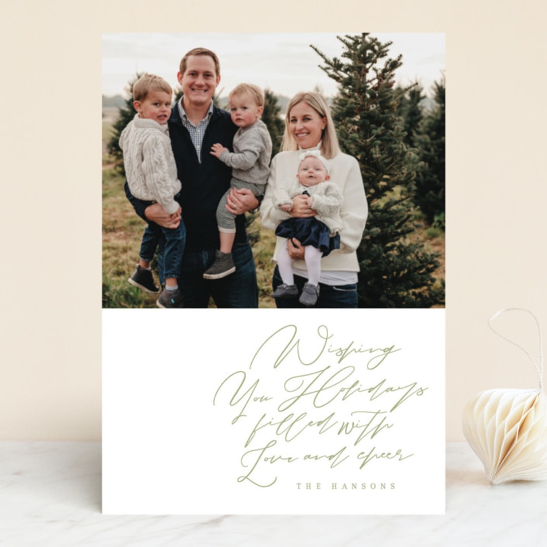 "Holiday Notes" - Retired Holiday Cards in Sage by Baumbirdy - Front