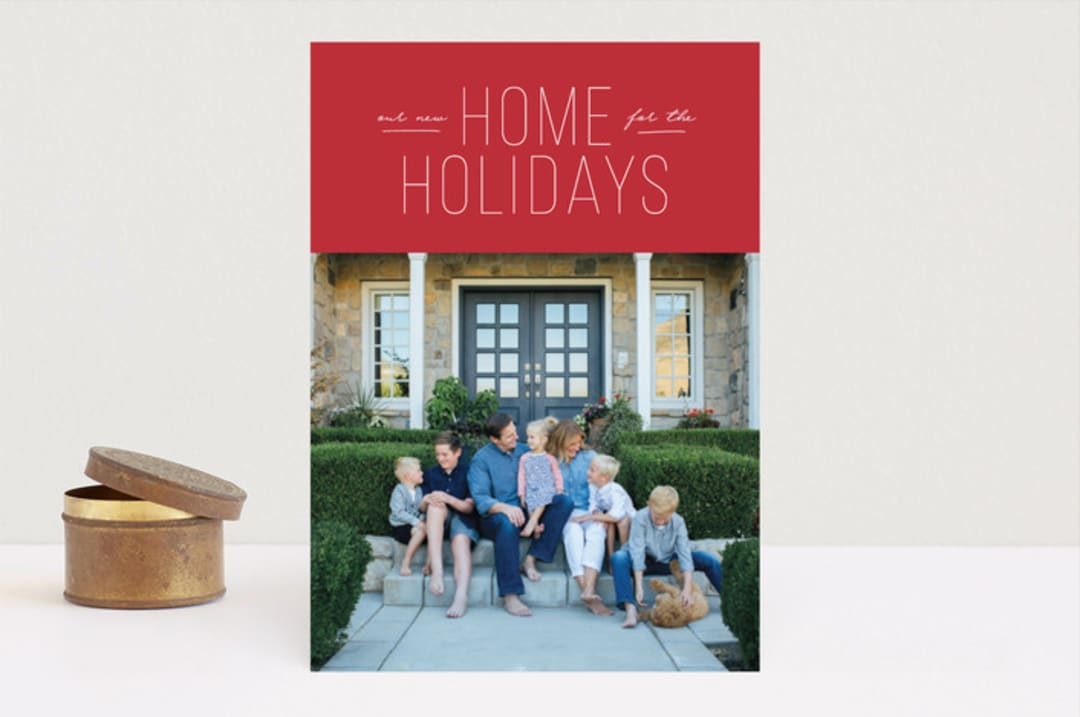 "New Home For The Holidays" - Retired Holiday Cards in Cranberry by Shari Margolin - Front