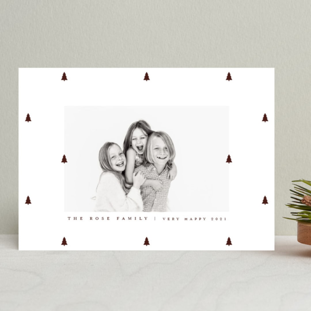 "Preppy Little Trees" - Retired Holiday Cards in Merlot by Up Up Creative - Front