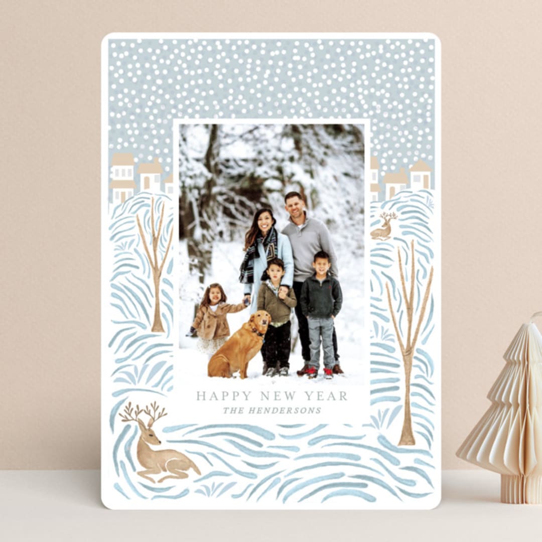 "Winter landscape" - Retired Holiday Cards in Winter Blues by Hallie Fischer - Front