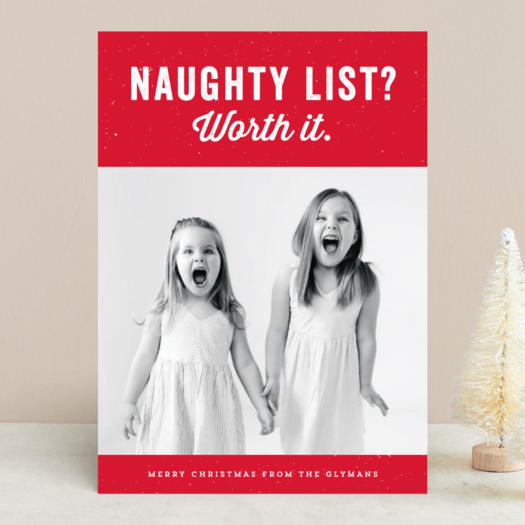 "Worth It" - Retired Holiday Cards in Cherry by Lea Delaveris - Front