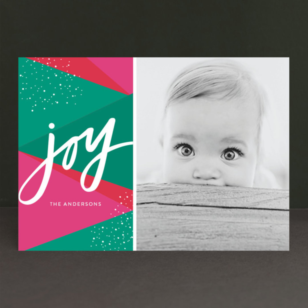 "Bright Geo Joy" - Retired Holiday Cards in Rose by Little Print Design - Front
