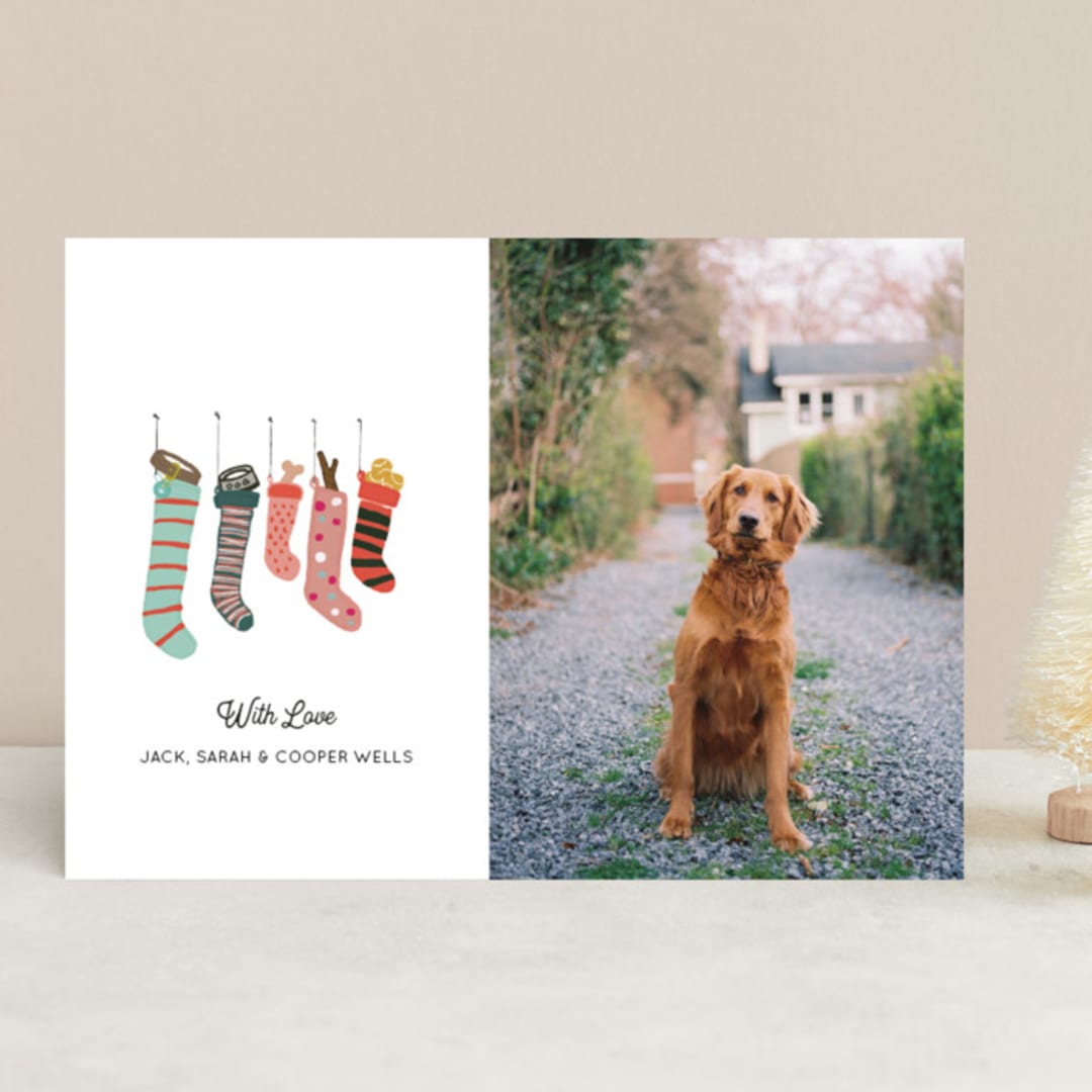 "The Dog's Stocking Wish" - Retired Holiday Cards in Snow by Celeste Duffy - Front