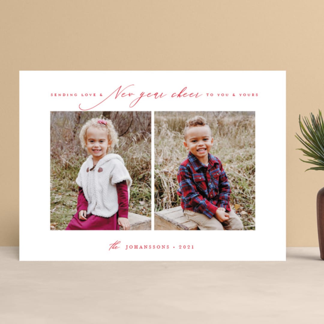 "THE JOYS" - Retired Holiday Cards in Cardinal by Melanie Kosuge - Front