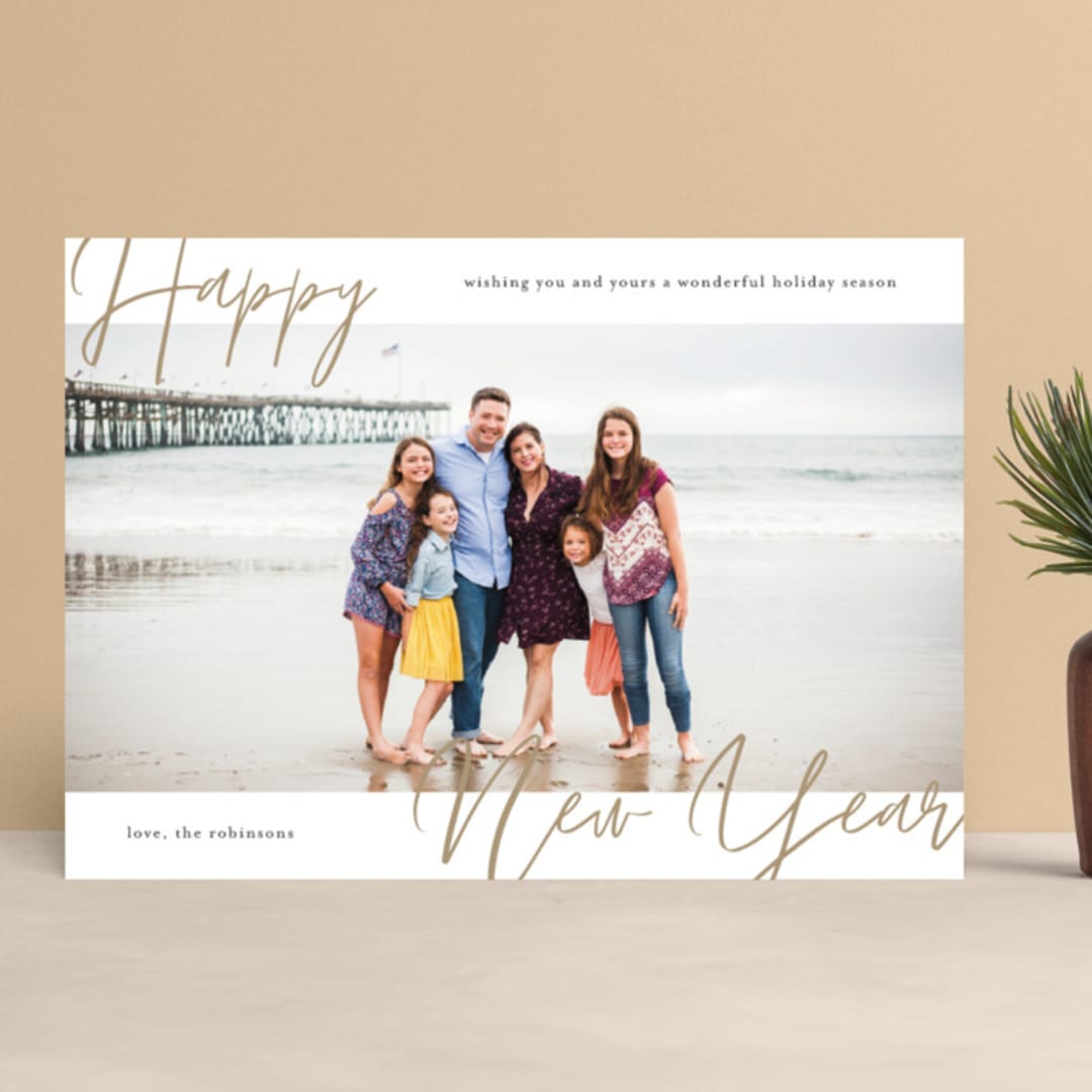 "Modern Script" - Retired Holiday Cards in Taupe by Katy Shen - Front