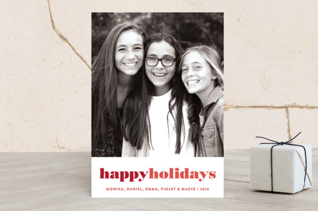 "Modern Holiday" - Retired Holiday Cards in Carmine by Olivia Raufman - Front