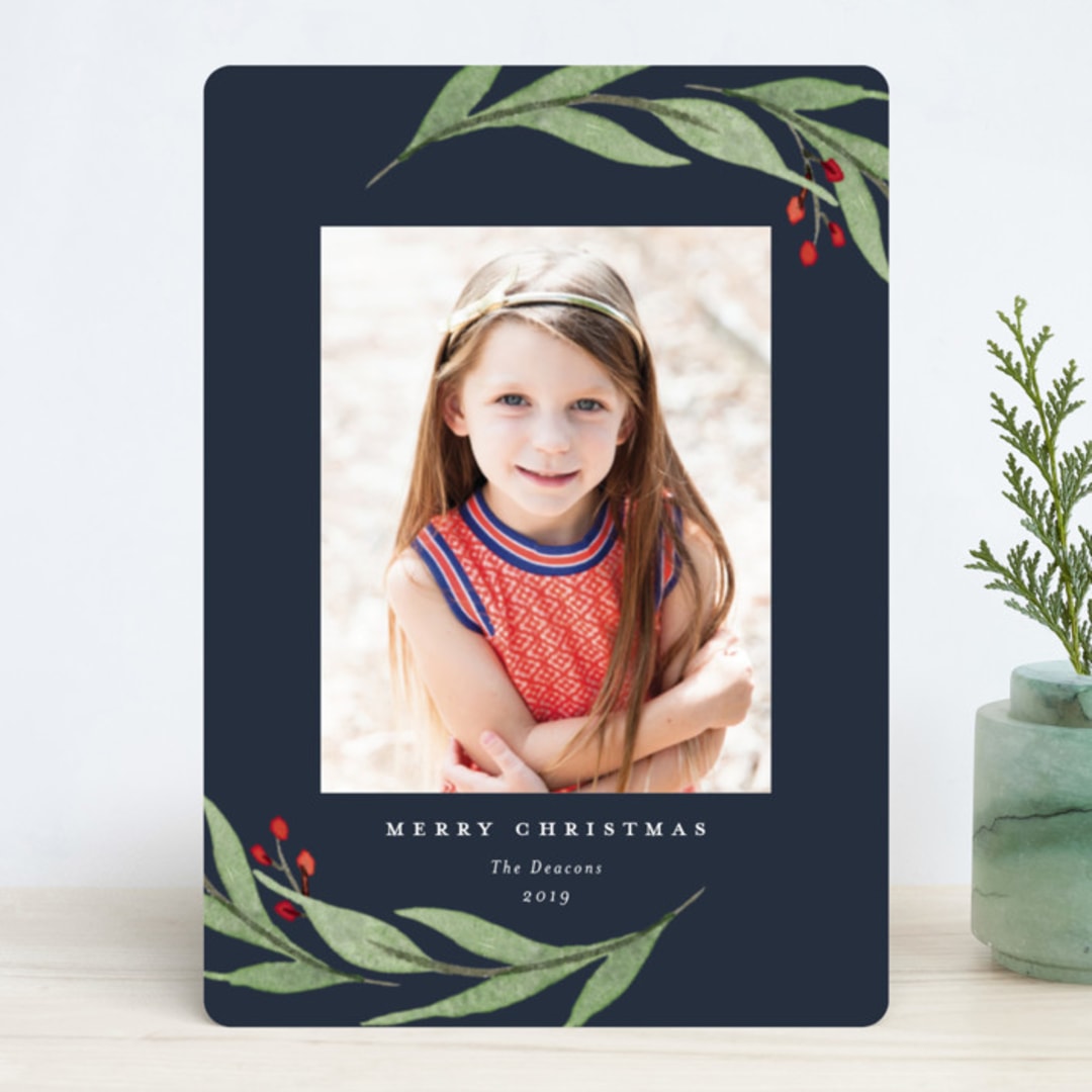"Elegant Foliage" - Retired Holiday Cards in Navy by Stacey Meacham - Front