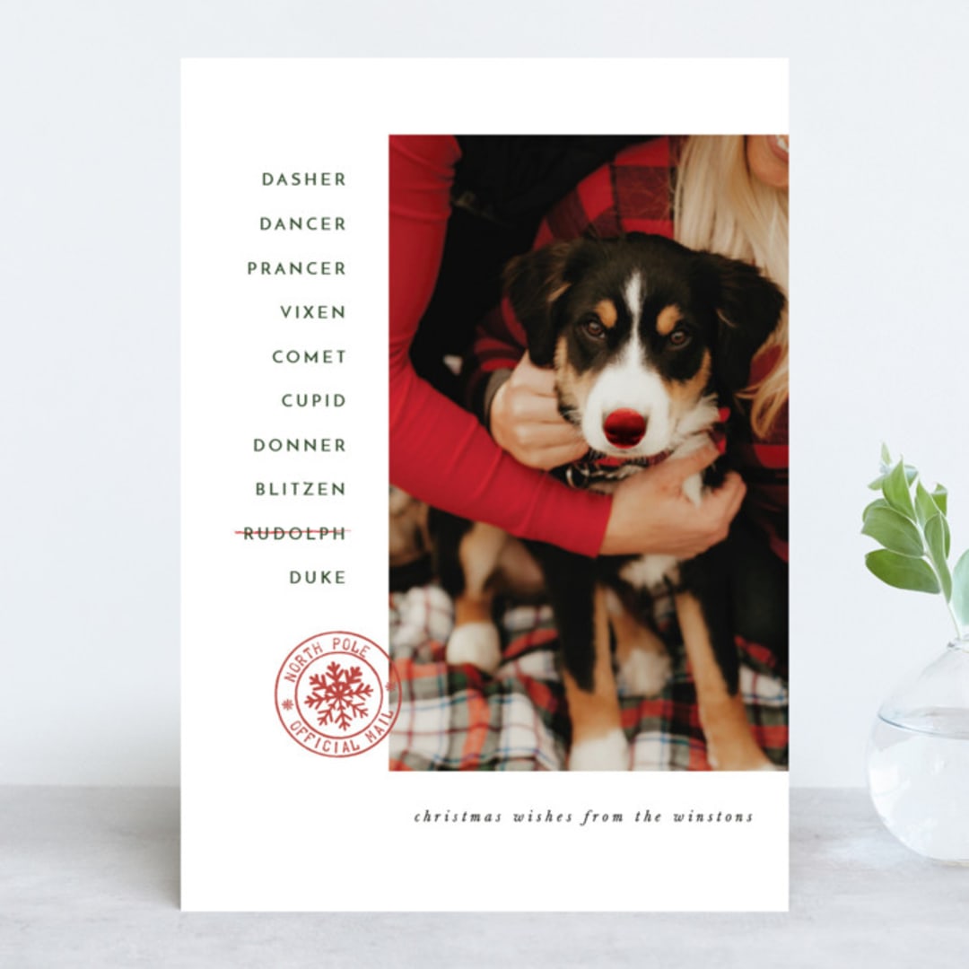 "Sleigh Crew" - Retired Holiday Cards in Rudolph by Corinne Malesic - Front