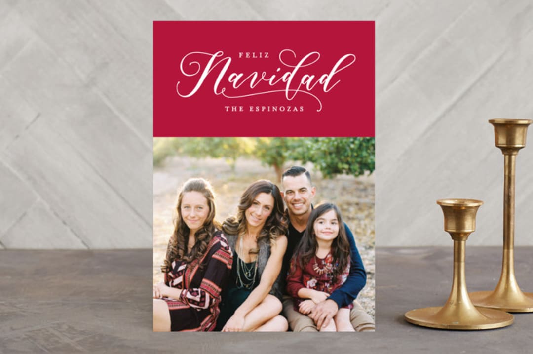 "Feliz Navidad" - Retired Holiday Cards in Cranberry by Hooray Creative - Front