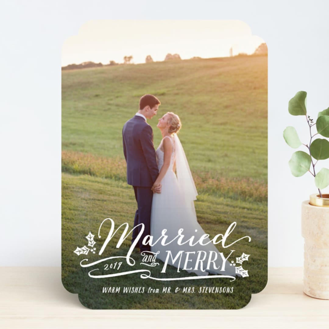 "Married and Merry" - Retired Holiday Cards in Wedding Dress by Hooray Creative - Front