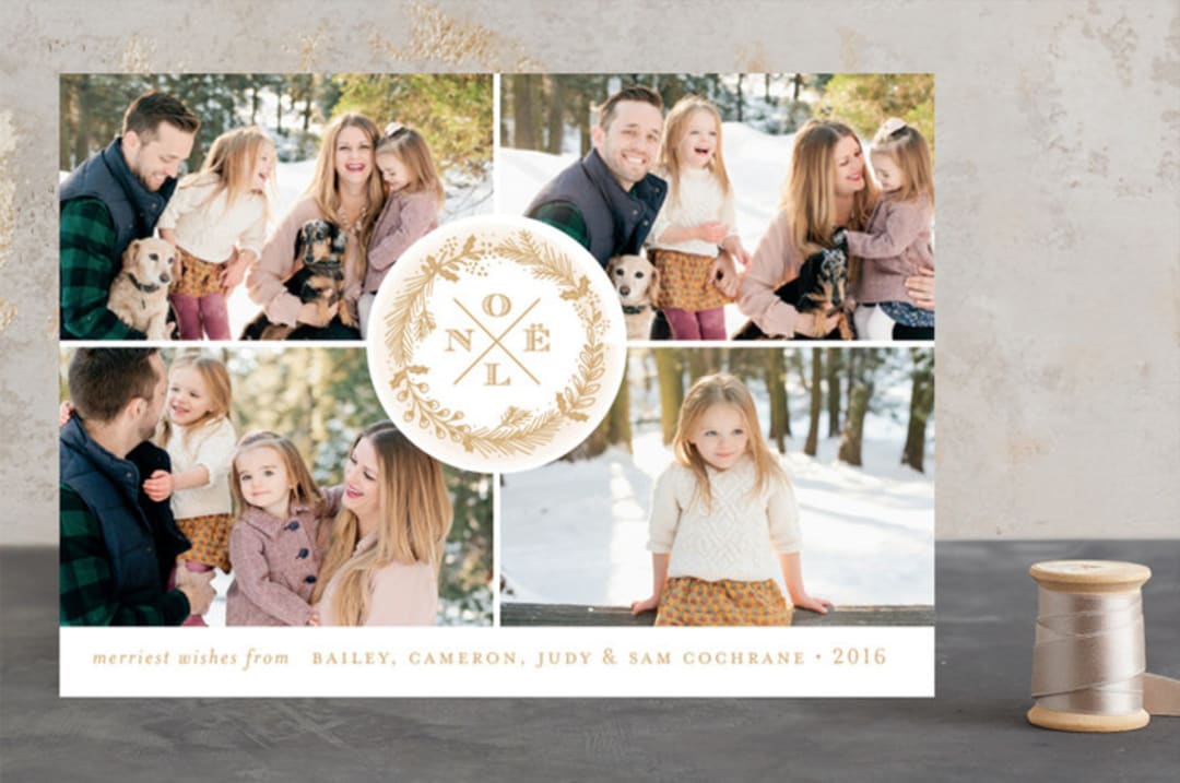 "Wreath de Noel" - Retired Holiday Cards in GOLD by Bonjour Paper - Front