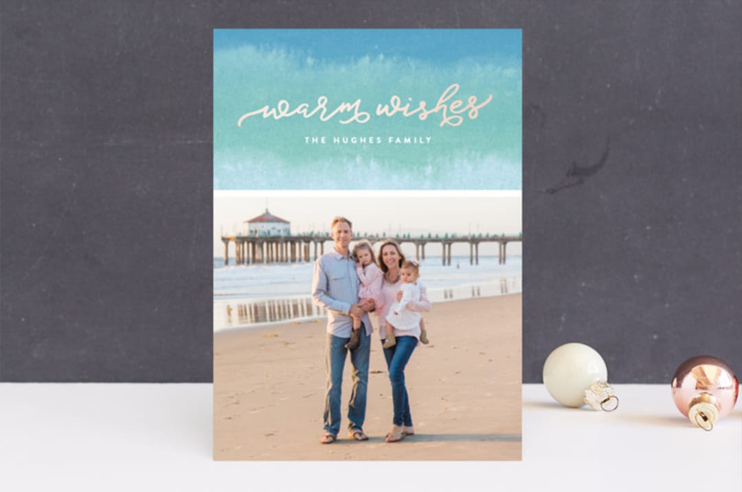 "Dip Dyed Wishes" - Retired Holiday Cards in Aqua by Hooray Creative - Front