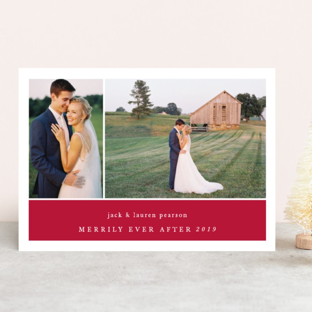 "Merrily Ever After" - Retired Holiday Cards in Poinsettia by Kate Ross - Front