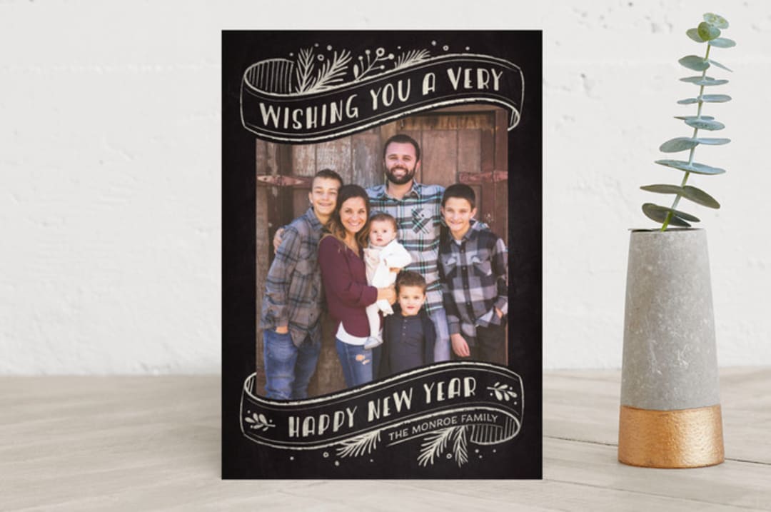 "Brightly Chalked" - Retired Holiday Cards in Slate by GeekInk Design - Front