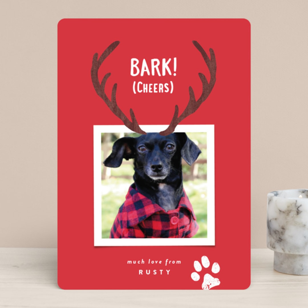 "Reindeer Ears" - Retired Holiday Cards in Berry by Hooray Creative - Front
